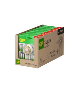 Pila gp ultra alcalina blister de 12 unidades aa + 12 unidades aaa + ventilador de mano