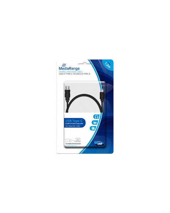Cable usb 3.1 tipo c a usb 3.0 tipo a mediarange longitud del cable 1.2 m negro