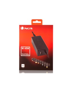 Adaptador de corriente ngs automatic 45w con 8 adaptadores y salida usb 2a