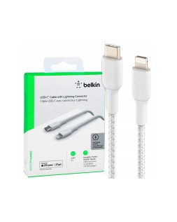 Cable trenzado belkin caa004bt1mwh usb-c a lightning boost charge largo 1 m color blanco