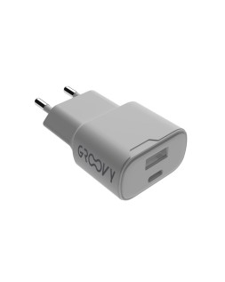 Cargador pared groovy 1 usb-a + 1 usb-c carga rapida blanco