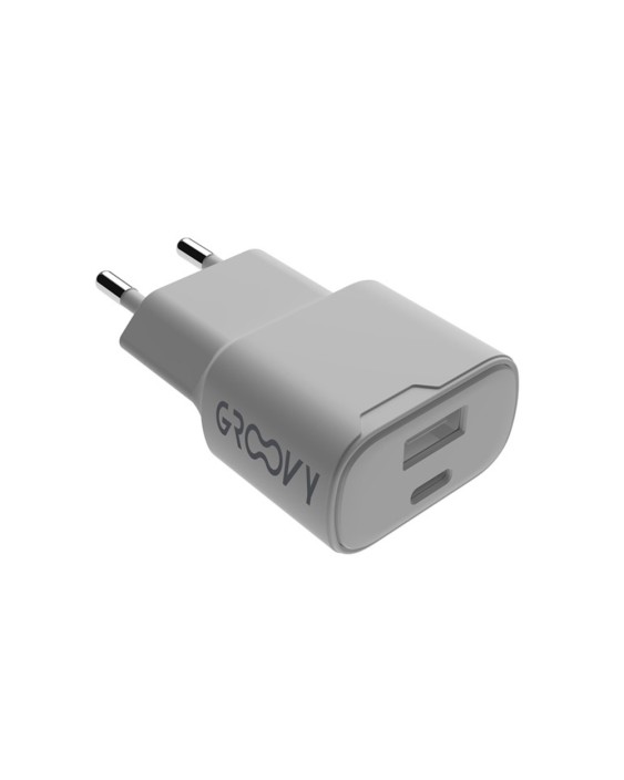 Cargador pared groovy 1 usb-a + 1 usb-c carga rapida blanco