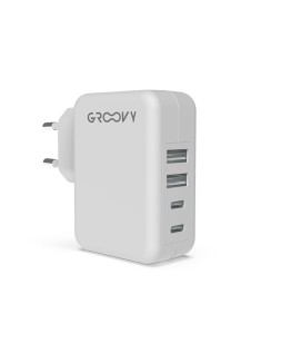 Cargador de pared groovy 2 usb + 2 usb-c 4.8a color blanco