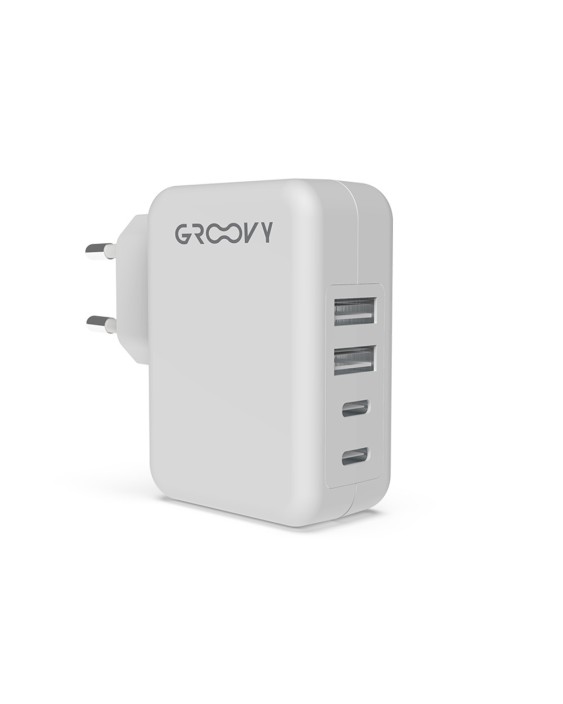 Cargador de pared groovy 2 usb + 2 usb-c 4.8a color blanco