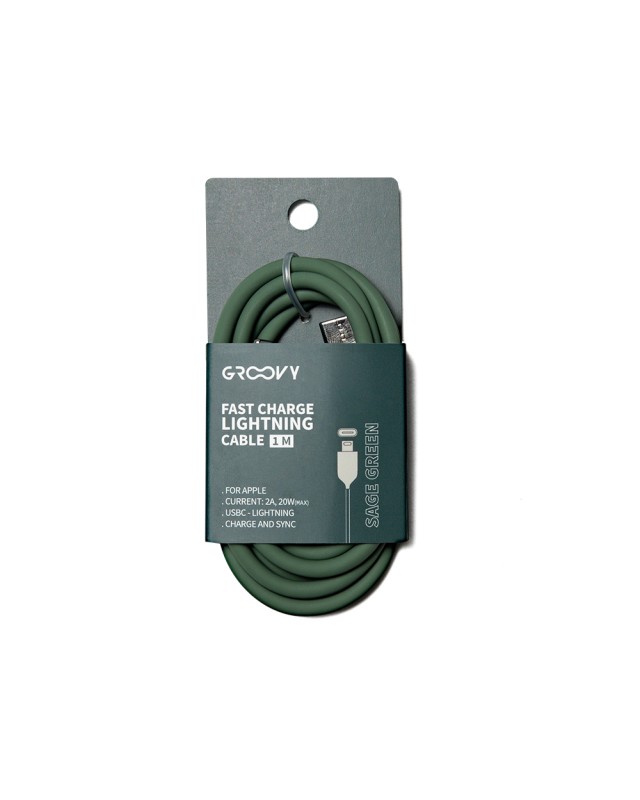 Cable groovy usb 2.0 tipo c a tipo c longitud 1 m silicona color verde salvia