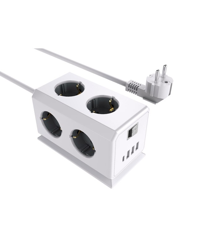 Regleta q-connect enchufe multiple 10 en 1 cable 1,4 m 6 tomas de corriente+3 usb+1 usb tipo c 140x76x87mm