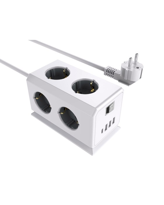 Regleta q-connect enchufe multiple 10 en 1 cable 1,4 m 6 tomas de corriente+3 usb+1 usb tipo c 140x76x87mm