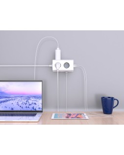 Regleta q-connect enchufe multiple 10 en 1 cable 1,4 m 6 tomas de corriente+3 usb+1 usb tipo c 140x76x87mm
