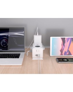 Regleta q-connect enchufe multiple 10 en 1 cable 1,4 m 6 tomas de corriente+3 usb+1 usb tipo c 140x76x87mm