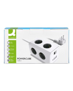 Regleta q-connect enchufe multiple 10 en 1 cable 1,4 m 6 tomas de corriente+3 usb+1 usb tipo c 140x76x87mm