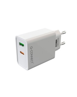Cargador de pared q-connect usb-a y usb-c 20 w blanco