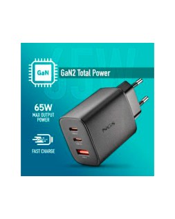 Cargador de pared ngs gan ultrarapido para portatil de 65w con 3 puertos: 2 usb-c y 1 usb-a