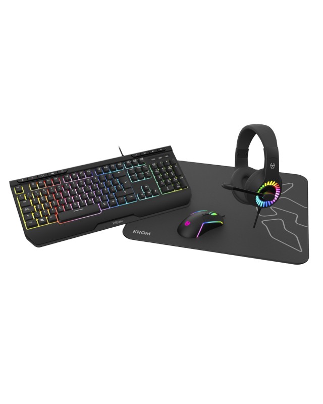 Kit gaming krom kenya 4 in 1 rgb auriculares / teclado / raton / alfombrilla