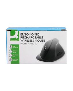 Raton q-connect optico inalambrico ergonomico vertical dpi 800/1200/1600 bateria recargable negro