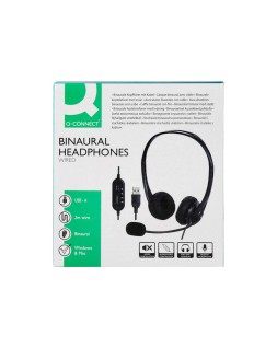 Auricular q-connect binaural diadema con microfono y control de volumen conexion usb cable de 2m color negro
