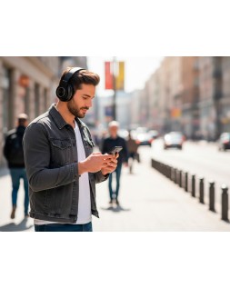 Auricular q-connect bluetooth diadema ajustable y plegable con microfono alcance 10 m color negro