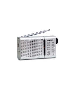 Radio portatil daewoo am/fm antena telescopica auriculares incluidos jack 3.5 mm color plata