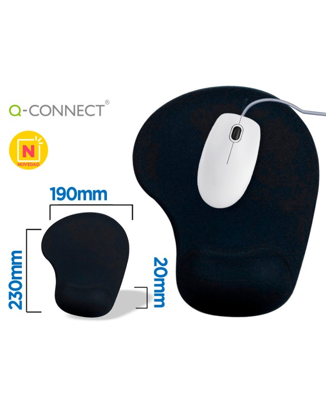 Alfombrilla para raton q-connect reposamuñecas de gel color negro 190x230x20 mm