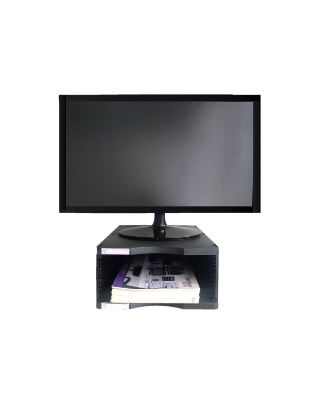 Soporte archivo 2000 para monitor poliester 100% reciclado compartimento a4 y folio negro 360x300x145 mm