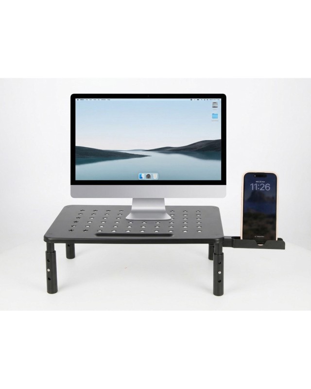 Soporte q-connect para monitor metalico regulable en altura con soporte para movil 371x235x145 mm