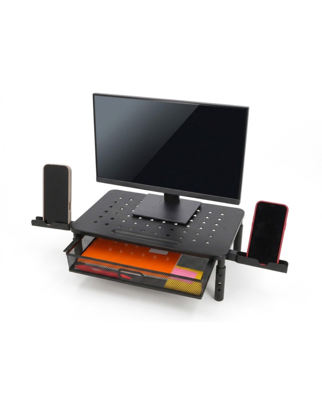 Soporte q-connect para monitor metalico regulable en altura con cajon y dos soportes para movil