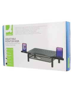 Soporte q-connect para monitor metalico regulable en altura con cajon y dos soportes para movil