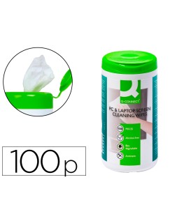 Toallitas q-connect limpiadora de pantallas y teclados bote de 100 unidades