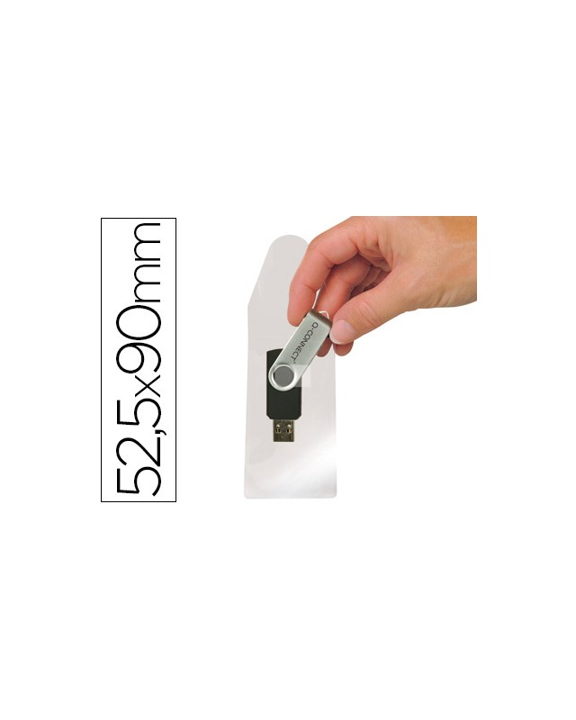 Funda autoadhesiva q-connect para memorias usb capacidad para 10 unidades 52,5x 90 mm