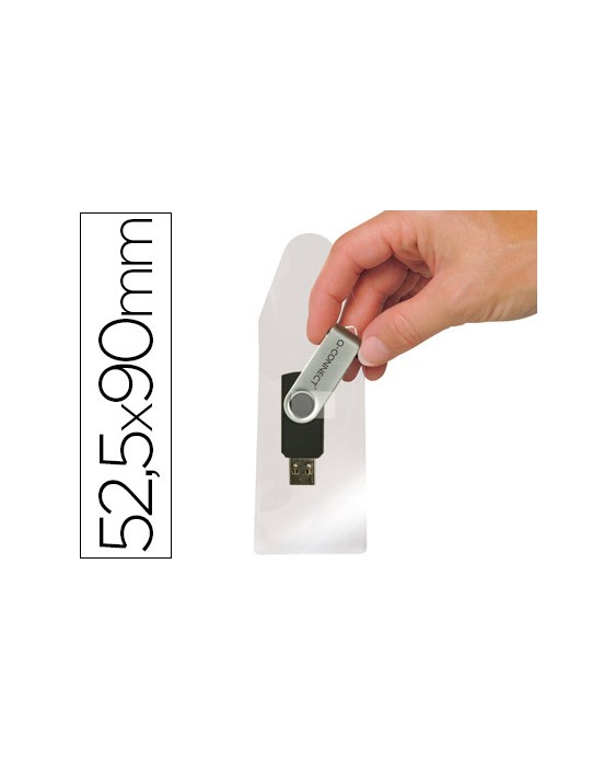Funda autoadhesiva q-connect para memorias usb capacidad para 10 unidades 52,5x 90 mm