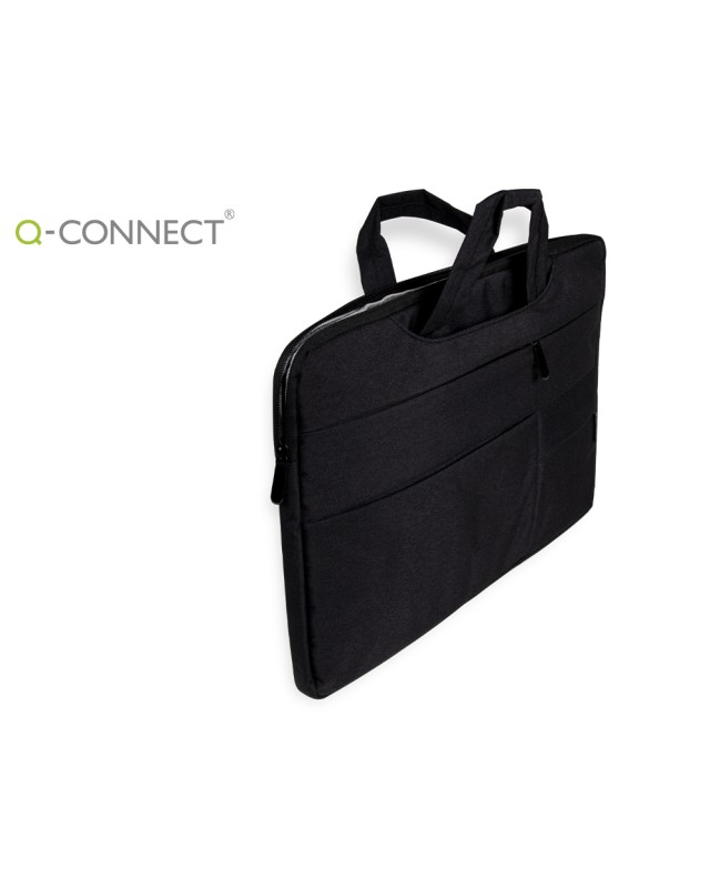 Funda para portatil q-connect 15,6" con asas retractiles cremallera 3 bolsillos exteriores negro