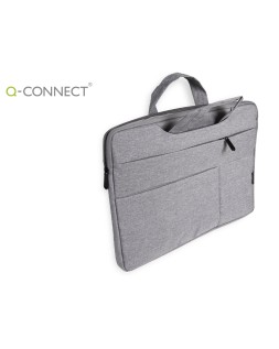 Funda para portatil q-connect 15,6" con asas retractiles cremallera 3 bolsillos exteriores gris