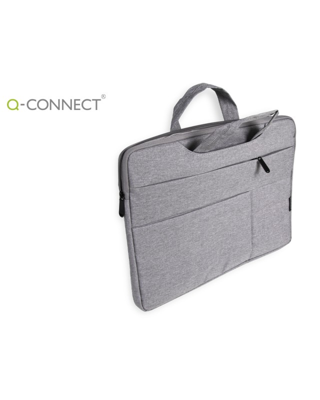 Funda para portatil q-connect 15,6" con asas retractiles cremallera 3 bolsillos exteriores gris