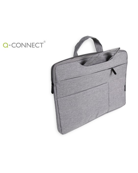 Funda para portatil q-connect 15,6" con asas retractiles cremallera 3 bolsillos exteriores gris