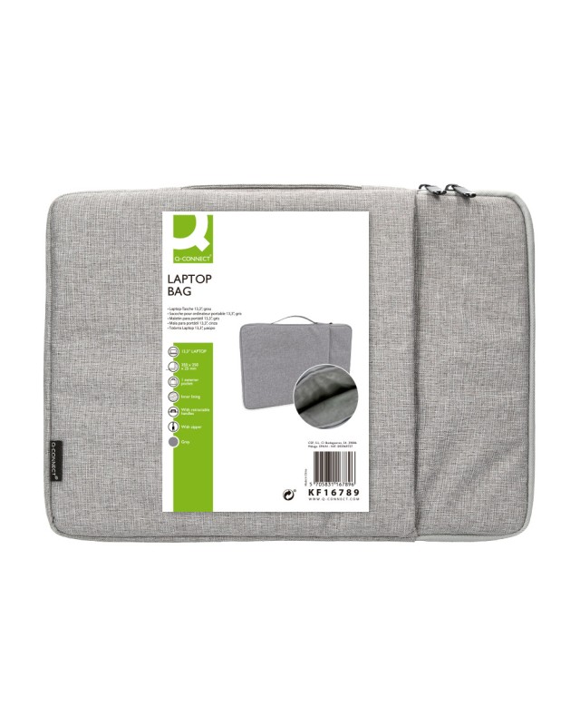 Funda para portatil q-connect 13,3" con asa 1 bolsillo exterior con cremallera color gris 350x250x25 mm