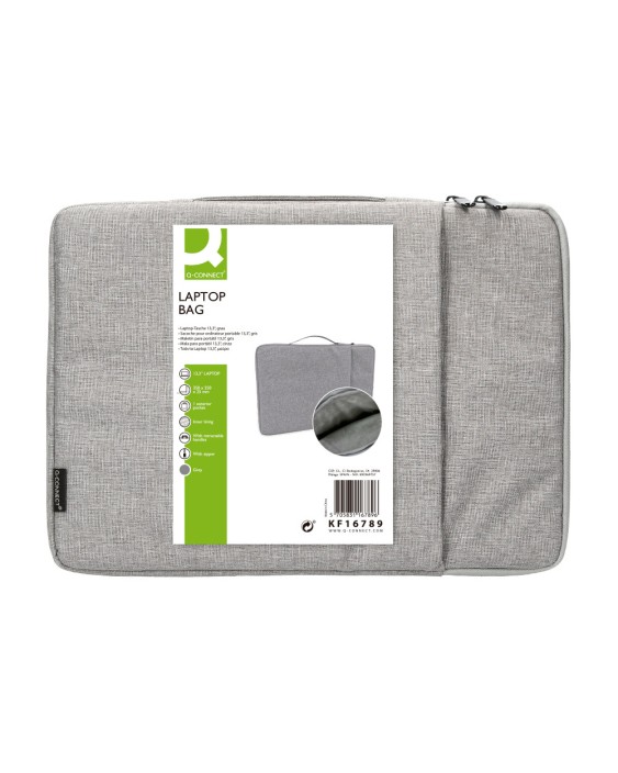 Funda para portatil q-connect 13,3" con asa 1 bolsillo exterior con cremallera color gris 350x250x25 mm