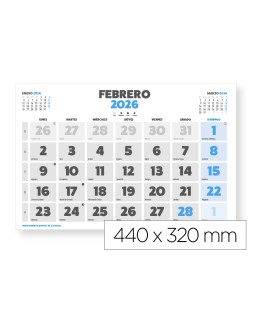 Calendario pared liderpapel clasico 2026 lomo engomado 44x32 cm papel 128 gr