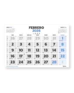 Calendario pared liderpapel clasico 2026 lomo engomado 44x32 cm papel 128 gr