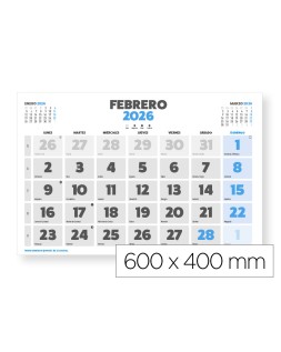 Calendario pared liderpapel clasico 2026 lomo engomado 60x40 cm papel 105 gr