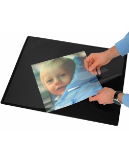 Vade sobremesa q-connect negro con solapas transparentes 50x63 cm