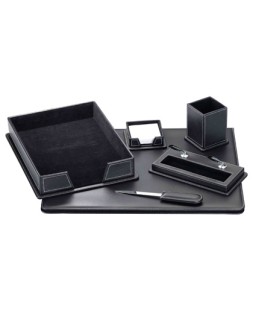 Escribania sobremesa q-connect similpiel negro juego de 6 piezas