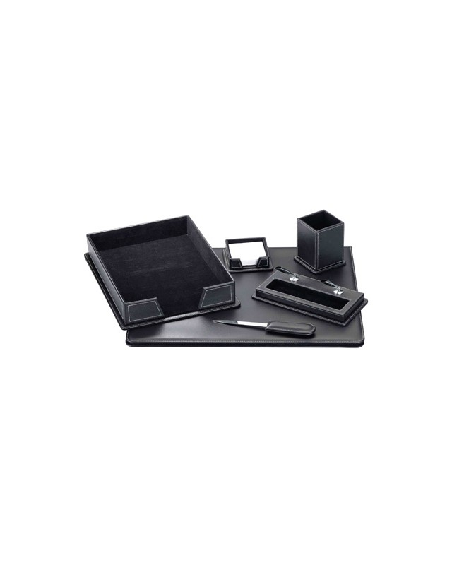 Escribania sobremesa q-connect similpiel negro juego de 6 piezas