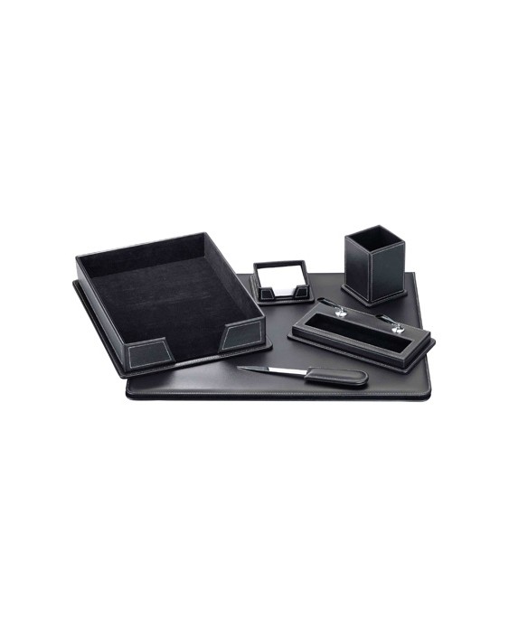 Escribania sobremesa q-connect similpiel negro juego de 6 piezas