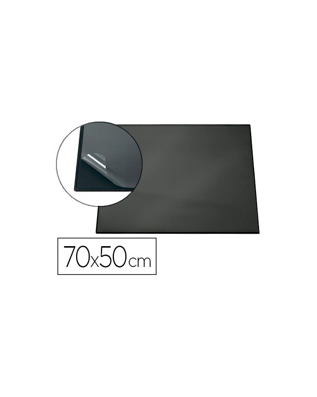 Vade sobremesa durable negro con tapa transparente 70x50 cm