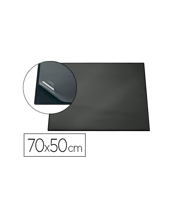 Vade sobremesa durable negro con tapa transparente 70x50 cm