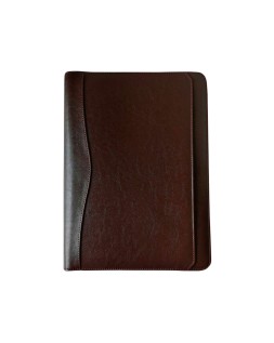 Carpeta portafolios q-connect cremallera 4 anillas 20 mm concalculadora con bolsa para movil color marron 260x355 mm