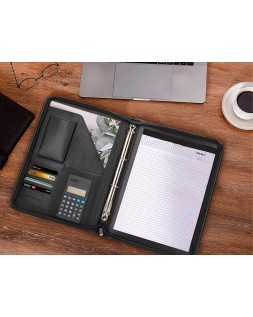 Carpeta portafolios q-connect cremallera 4 anillas 20 mm concalculadora con bolsa para movil color negro 260x355 mm