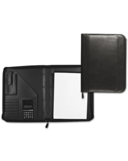 Carpeta portafolios q-connect cremallera sin anillas con calculadora y bolsa para movil color negro 260x355 mm