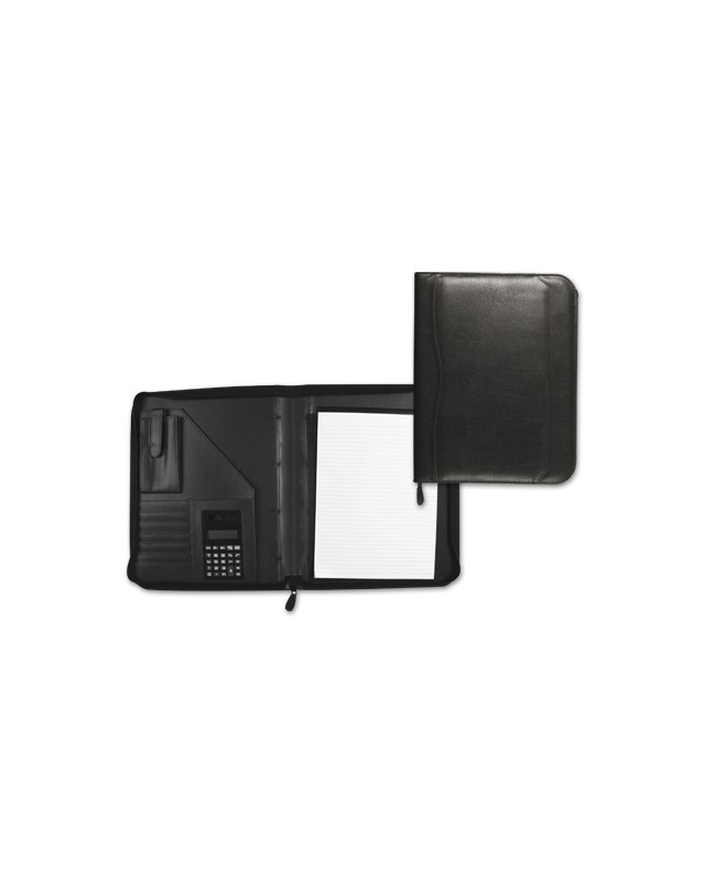 Carpeta portafolios q-connect cremallera sin anillas con calculadora y bolsa para movil color negro 260x355 mm