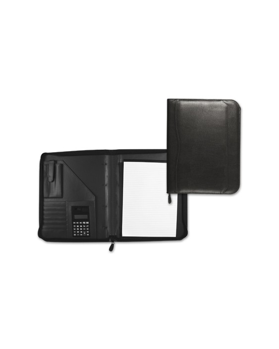 Carpeta portafolios q-connect cremallera sin anillas con calculadora y bolsa para movil color negro 260x355 mm