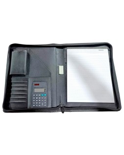 Carpeta portafolios q-connect cremallera sin anillas con calculadora y bolsa para movil color negro 260x355 mm